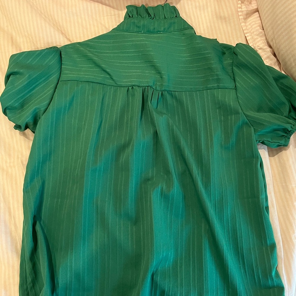 Green Ruffled Button-Up Blouse - Picture 2 of 2